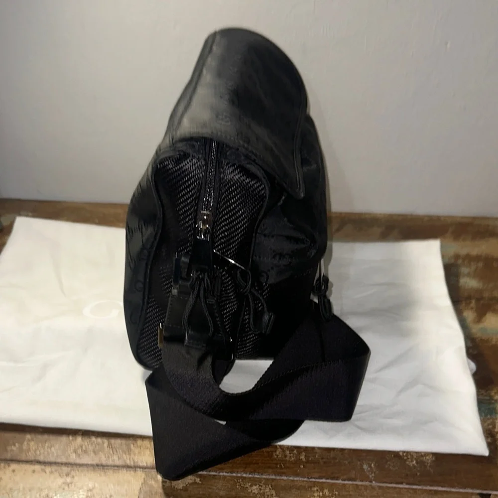 Gucci Black GG Monogram Messenger Bag with Adjustable Strap
